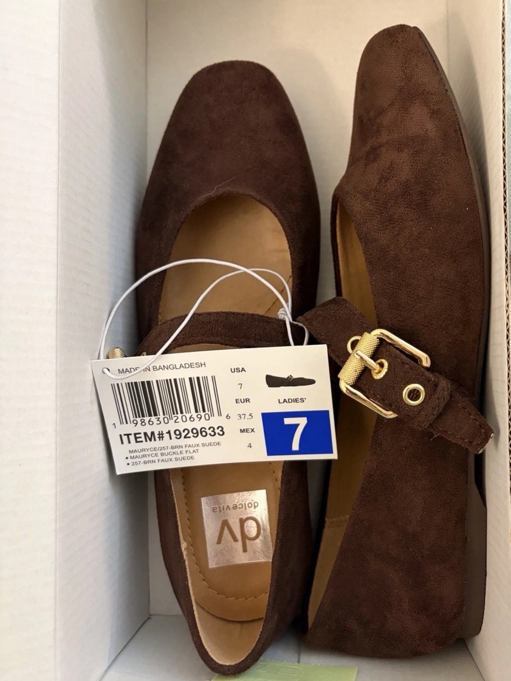 Women's NWT Buckle Mary Jane Flats in Brown Faux Suede-Size 7- DV by Dolce Vita - Picture 12 of 12